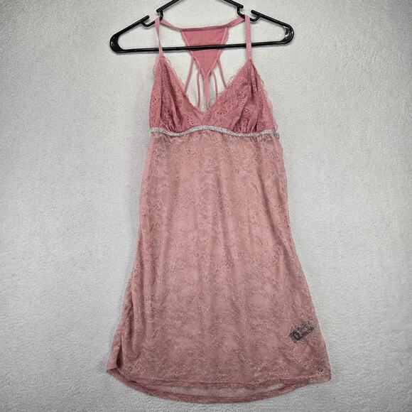 Bebe Intimates Lacy Pink Nightgown Lingerie Chemise XL Slip Sheer - Picture 1 of 10